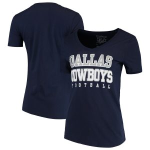 Dallas Cowboys Women’s Team Practice Glitter V-Neck T-Shirt – Navy
