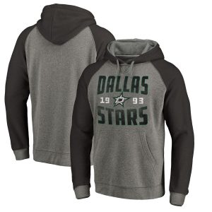 Dallas Stars Ash Timeless Collection Antique Stack Tri-Blend Raglan Pullover Hoodie