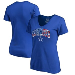 Dallas Cowboys NFL Pro Line by Fanatics Branded Women’s Banner Wave V-Neck T-Shirt – Royal