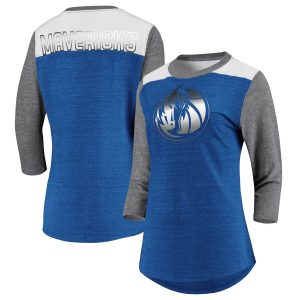 Dallas Mavericks Fanatics Branded Women’s Iconic 3/4-Sleeve Tri-Blend T-Shirt – Blue/Heathered Gray