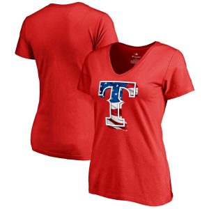 Texas Rangers Fanatics Branded Women’s 2019 Memorial Day Banner Wave Plus Size V-Neck T-Shirt